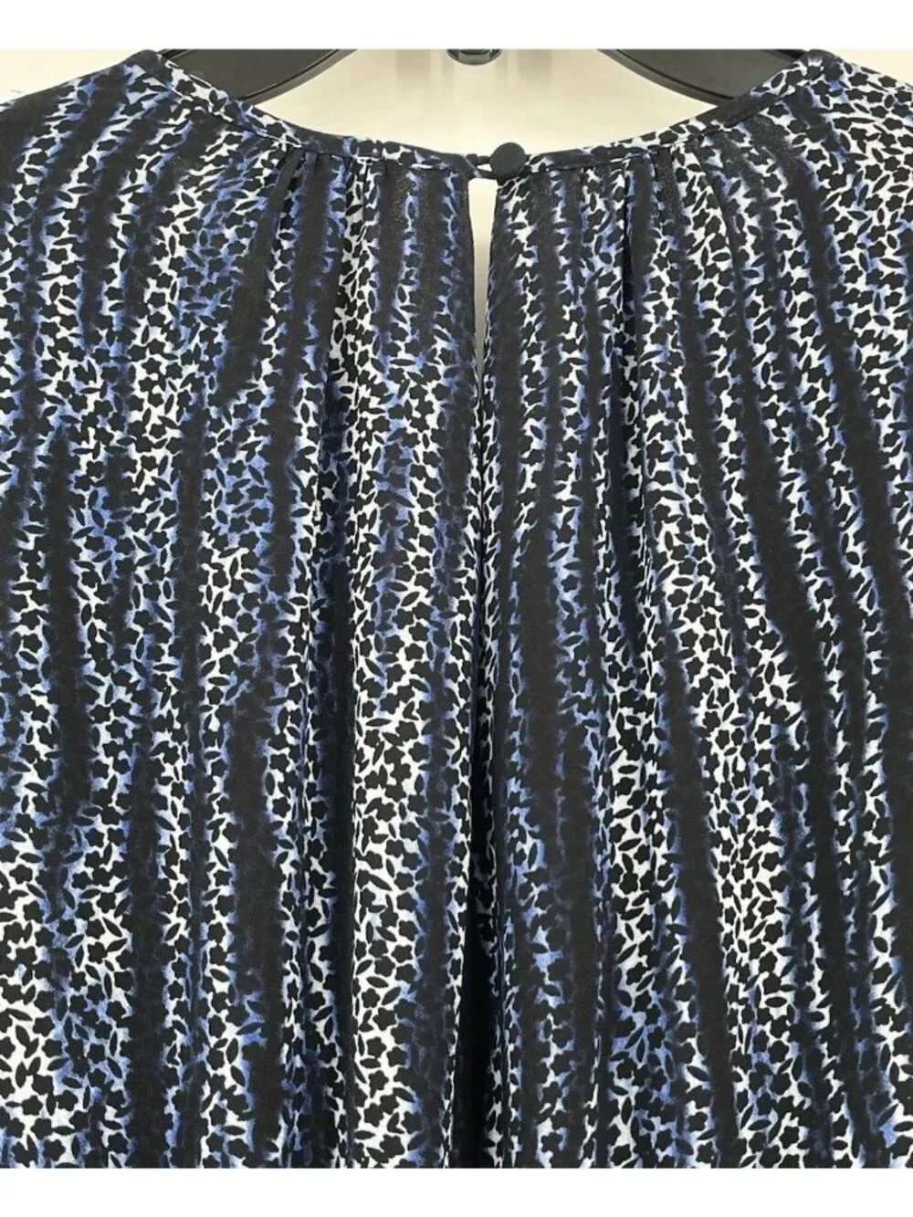 Michael Kors Georgette Smocked Lined Dress Printed Long Sleeve Womens Large Navy